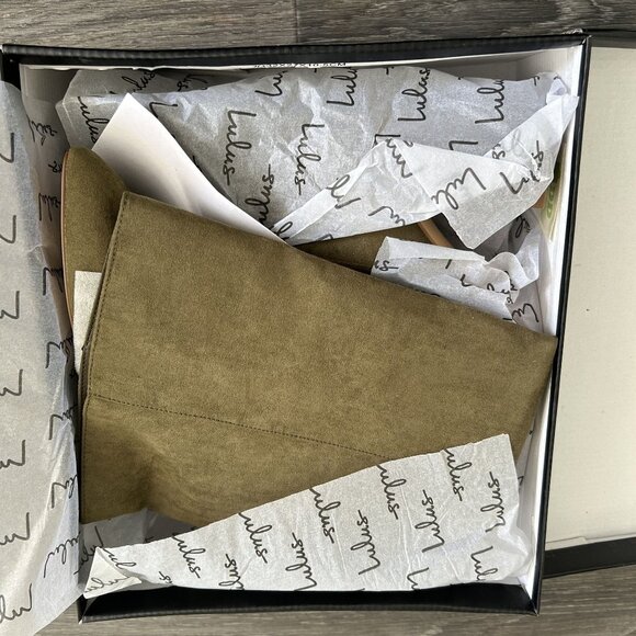 NEW Lulus SZ 8 Katari Olive Green Suede Pointed Toe Knee High Boots Block Heels - Picture 3 of 10